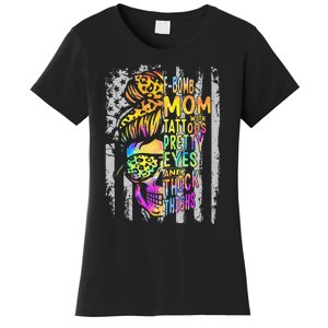 F Bomb Mom With Tattoos Pretty Eyes And Thick Thighs Skull Women's T-Shirt