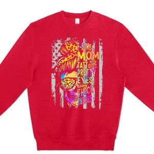 F Bomb Mom With Tattoos Pretty Eyes And Thick Thighs Skull Premium Crewneck Sweatshirt