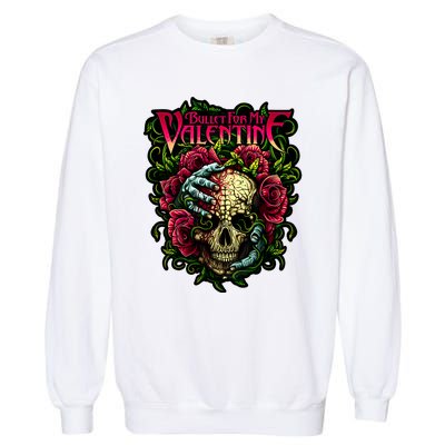 Funny Bullet My Valentine Skull Roses And Red Blood Horror Garment-Dyed Sweatshirt