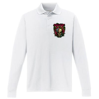 Funny Bullet My Valentine Skull Roses And Red Blood Horror Performance Long Sleeve Polo