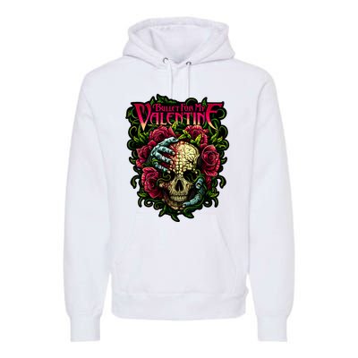 Funny Bullet My Valentine Skull Roses And Red Blood Horror Premium Hoodie