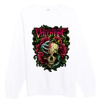 Funny Bullet My Valentine Skull Roses And Red Blood Horror Premium Crewneck Sweatshirt