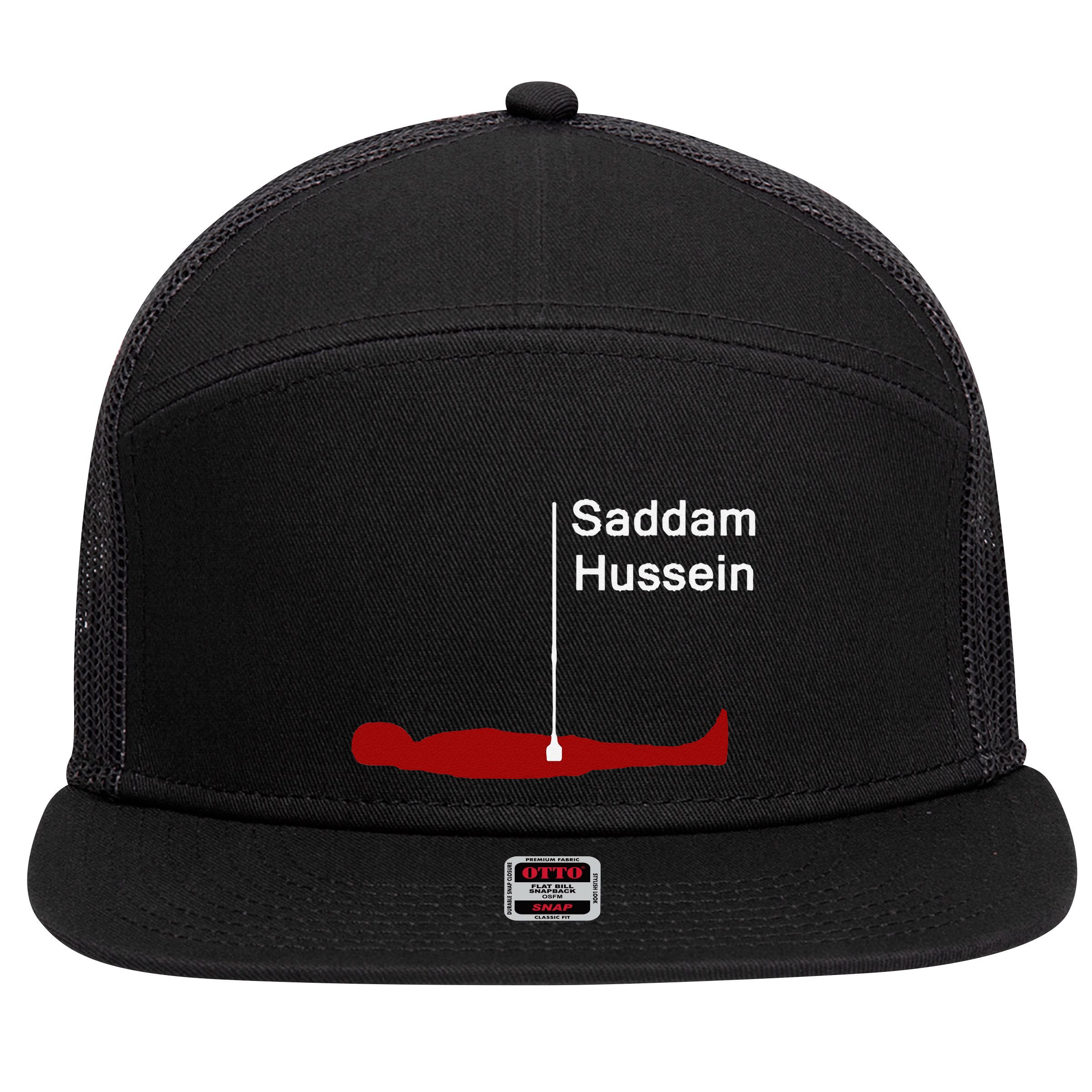 Funny Brainrot Meme Saddam HusseinS Hiding Spot Teen Joke 7 Panel Mesh Trucker Snapback Hat