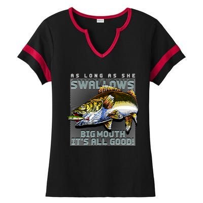 Funny Big Mouth Bass Swallows Ladies Halftime Notch Neck Tee