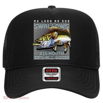Funny Big Mouth Bass Swallows High Crown Mesh Back Trucker Hat