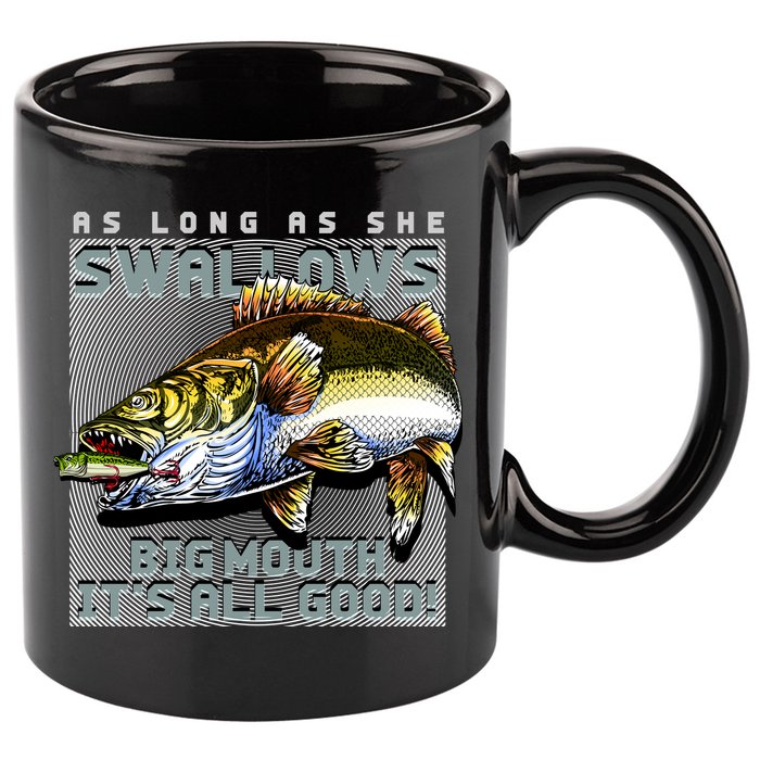 Funny Big Mouth Bass Swallows 11oz C Handle Ceramic Mug