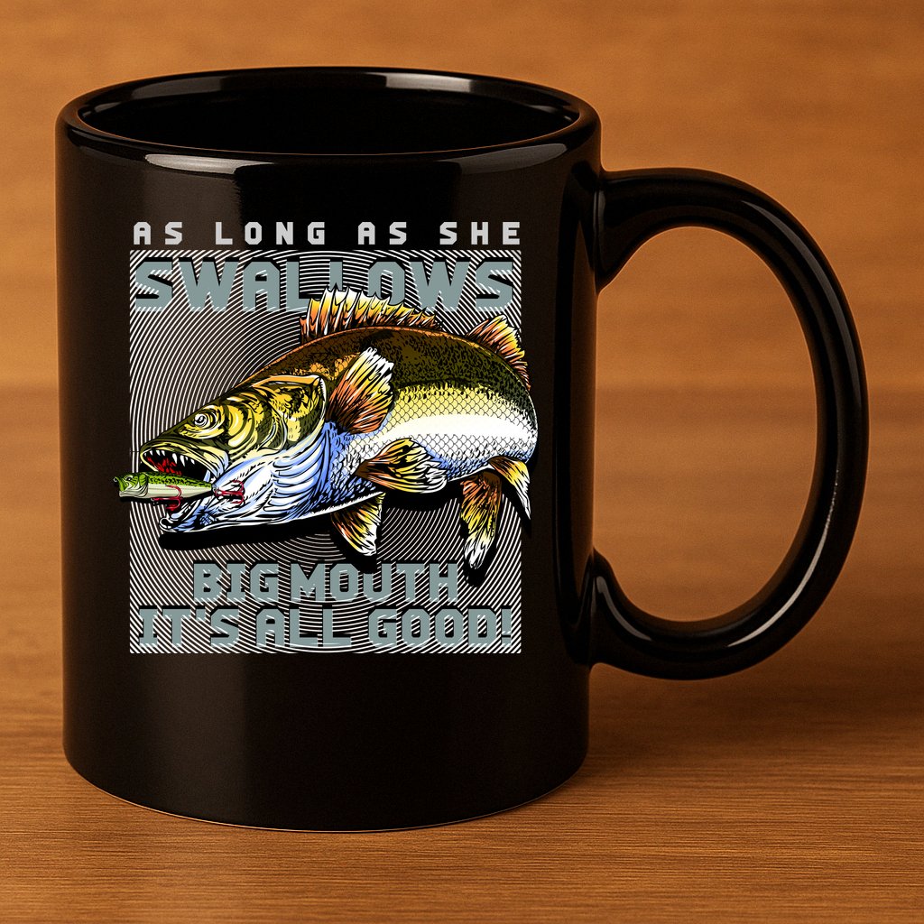 Funny Big Mouth Bass Swallows 11oz C Handle Ceramic Mug