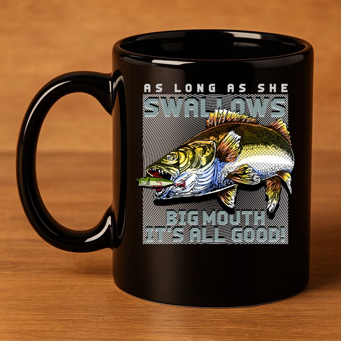 Funny Big Mouth Bass Swallows 11oz C Handle Ceramic Mug