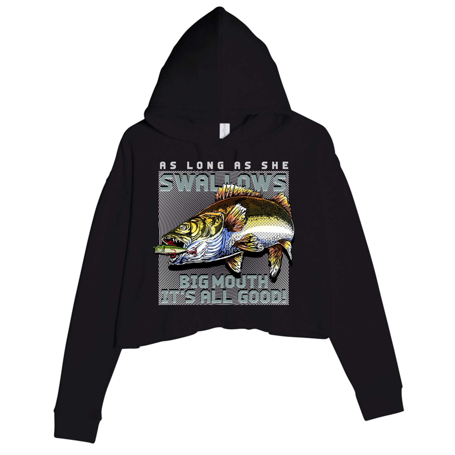 Funny Big Mouth Bass Swallows Crop Fleece Hoodie