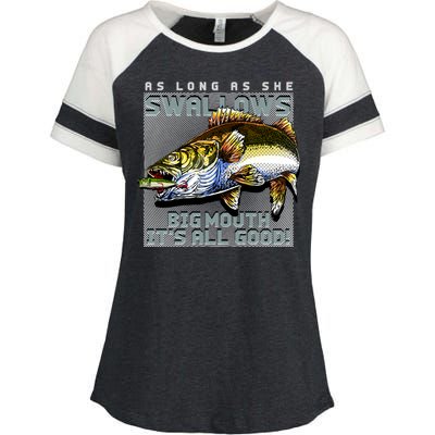 Funny Big Mouth Bass Swallows Enza Ladies Jersey Colorblock Tee