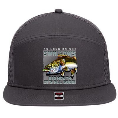 Funny Big Mouth Bass Swallows 7 Panel Mesh Trucker Snapback Hat