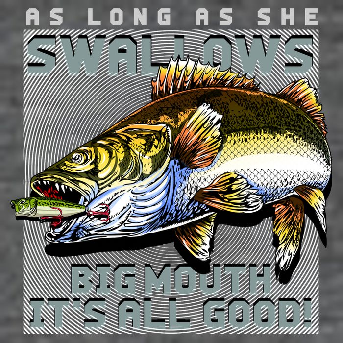 Funny Big Mouth Bass Swallows 7 Panel Mesh Trucker Snapback Hat