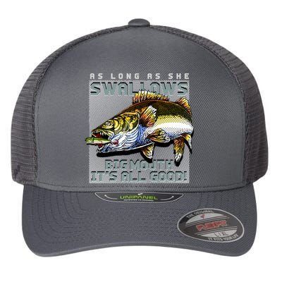 Funny Big Mouth Bass Swallows Flexfit Unipanel Trucker Cap