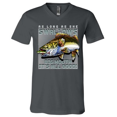 Funny Big Mouth Bass Swallows V-Neck T-Shirt