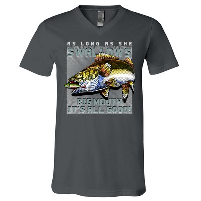 Funny Big Mouth Bass Swallows V-Neck T-Shirt