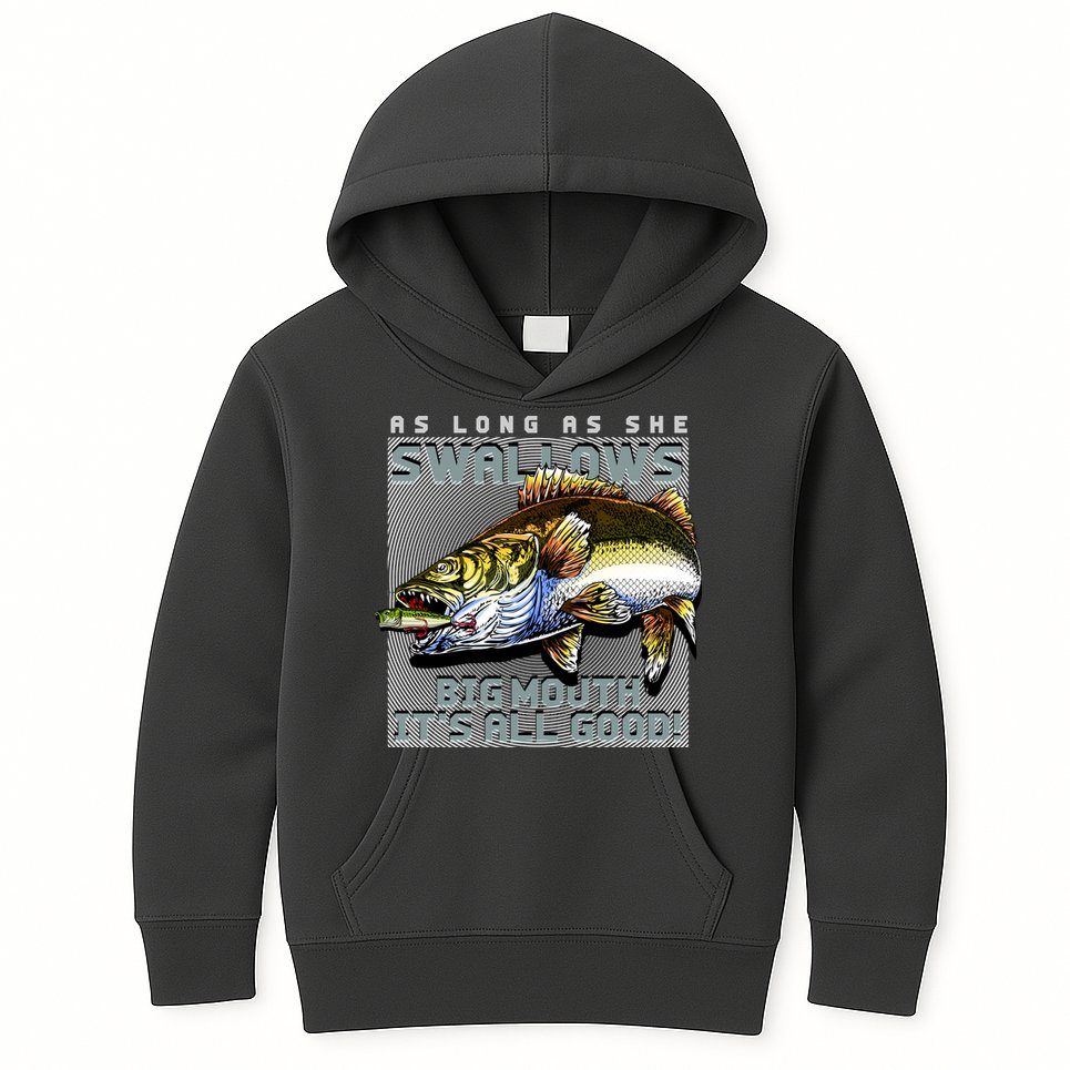 Funny Big Mouth Bass Swallows Kids Hoodie