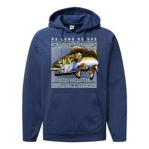 Funny Big Mouth Bass Swallows Performance Fleece Hoodie