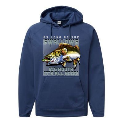 Funny Big Mouth Bass Swallows Performance Fleece Hoodie