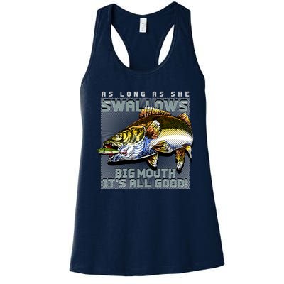 Funny Big Mouth Bass Swallows Women's Racerback Tank