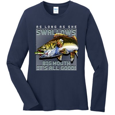 Funny Big Mouth Bass Swallows Ladies Long Sleeve Shirt