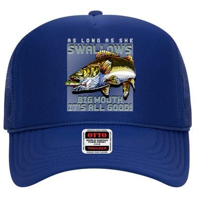 Funny Big Mouth Bass Swallows High Crown Mesh Back Trucker Hat