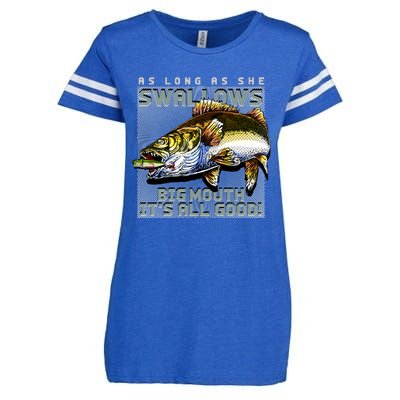 Funny Big Mouth Bass Swallows Enza Ladies Jersey Football T-Shirt