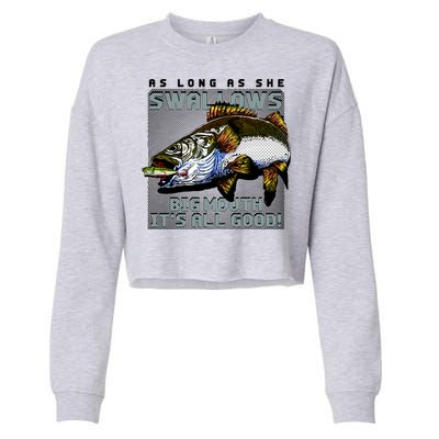 Funny Big Mouth Bass Swallows Cropped Pullover Crew