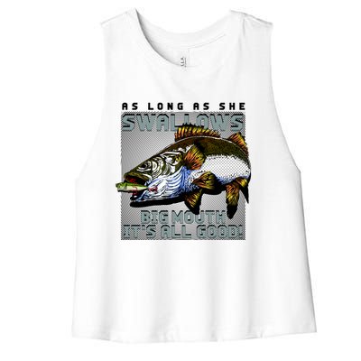 Funny Big Mouth Bass Swallows Women's Racerback Cropped Tank