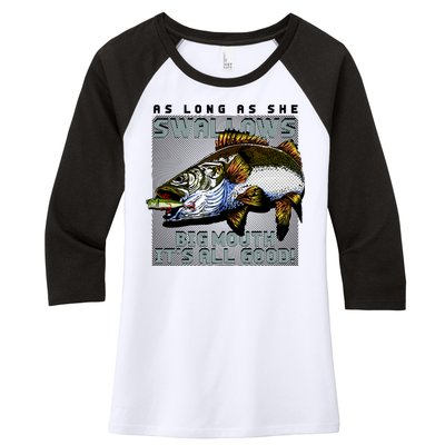 Funny Big Mouth Bass Swallows Women's Tri-Blend 3/4-Sleeve Raglan Shirt