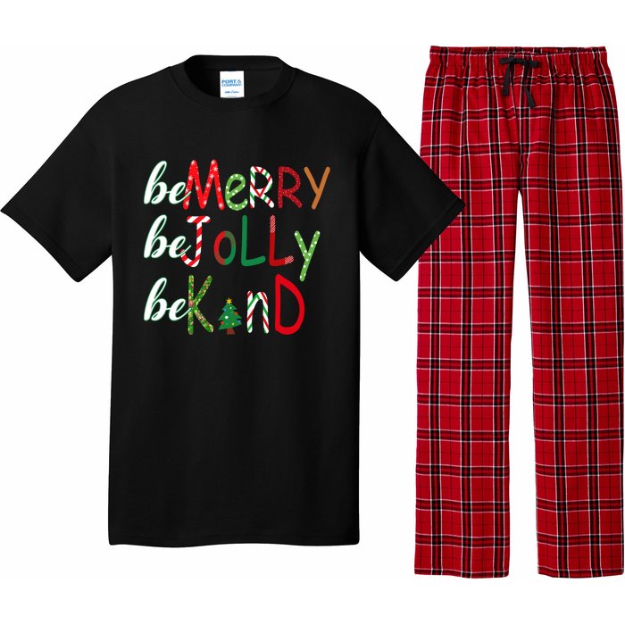 Funny Be Merry Be Jolly Be Kind Christmas Tree Family Gifts Long Sleeve Pajama Set