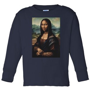 Funny Black Mona Lisa Afro Queen Juneteenth History Toddler Long Sleeve Shirt