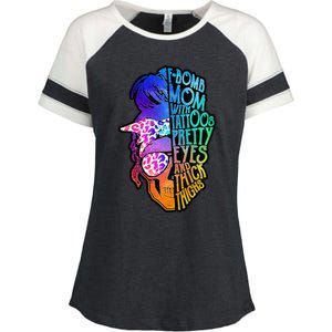 F Bomb Mom With Tattoos, Pretty Eyes, Mother's Day, Mama Enza Ladies Jersey Colorblock Tee