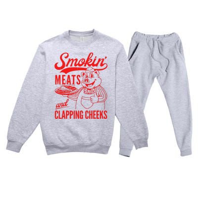 Funny Bbq Meat Groovy Smoking Meats And Clapping Cheeks Gift Premium Crewneck Sweatsuit Set