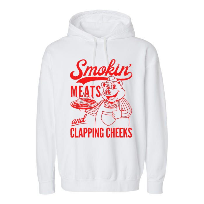 Funny Bbq Meat Groovy Smoking Meats And Clapping Cheeks Gift Garment-Dyed Fleece Hoodie