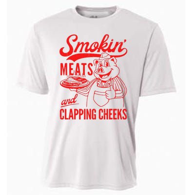 Funny Bbq Meat Groovy Smoking Meats And Clapping Cheeks Gift Cooling Performance Crew T-Shirt