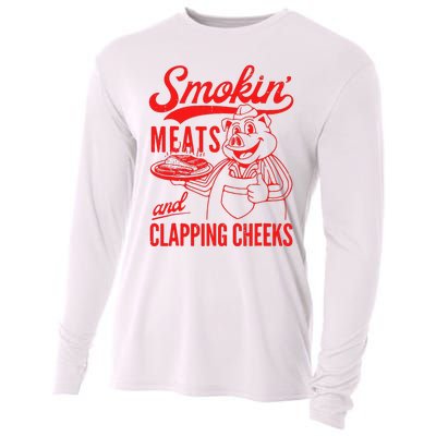 Funny Bbq Meat Groovy Smoking Meats And Clapping Cheeks Gift Cooling Performance Long Sleeve Crew