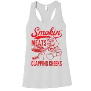 Funny Bbq Meat Groovy Smoking Meats And Clapping Cheeks Gift Women's Racerback Tank