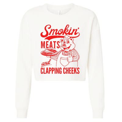 Funny Bbq Meat Groovy Smoking Meats And Clapping Cheeks Gift Cropped Pullover Crew