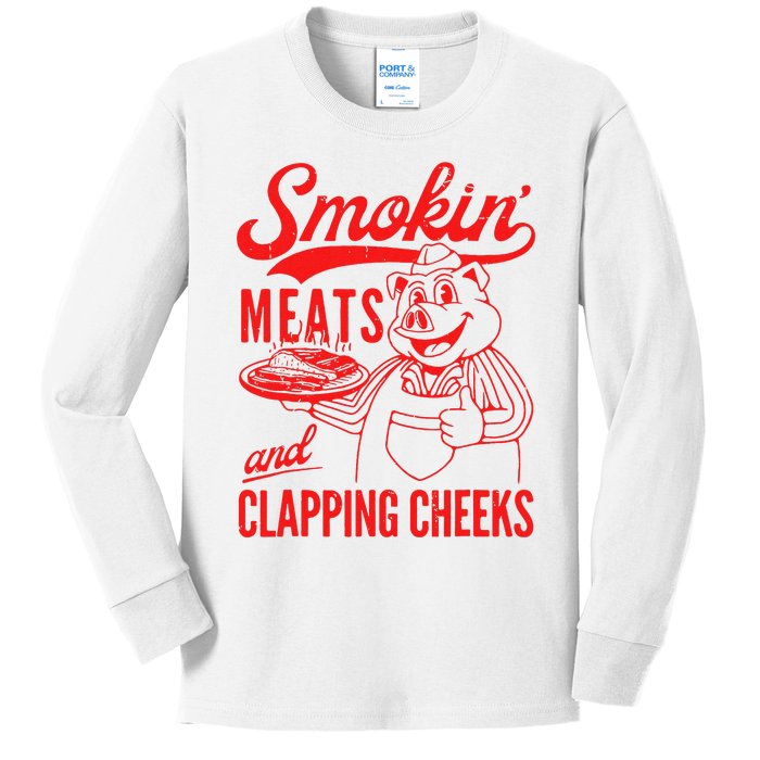 Funny Bbq Meat Groovy Smoking Meats And Clapping Cheeks Gift Kids Long Sleeve Shirt