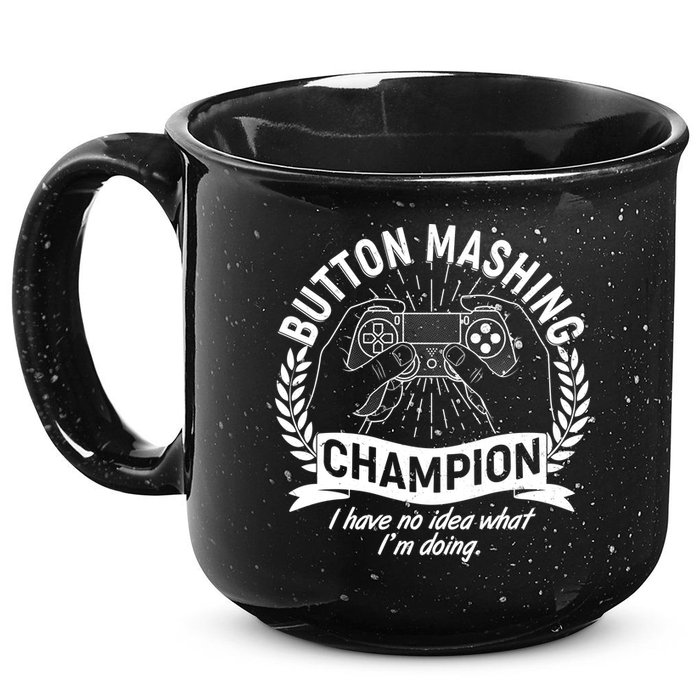 Funny Button Mashing Champion Video Gamer 15oz Campfire Ceramic Mug