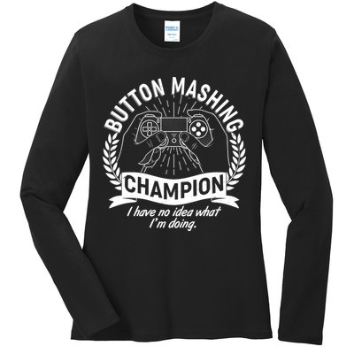 Funny Button Mashing Champion Video Gamer Ladies Long Sleeve Shirt