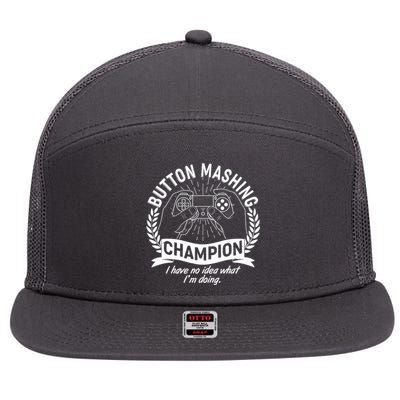 Funny Button Mashing Champion Video Gamer 7 Panel Mesh Trucker Snapback Hat