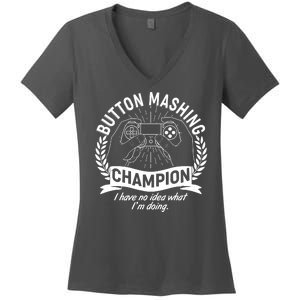 Funny Button Mashing Champion Video Gamer Women's V-Neck T-Shirt