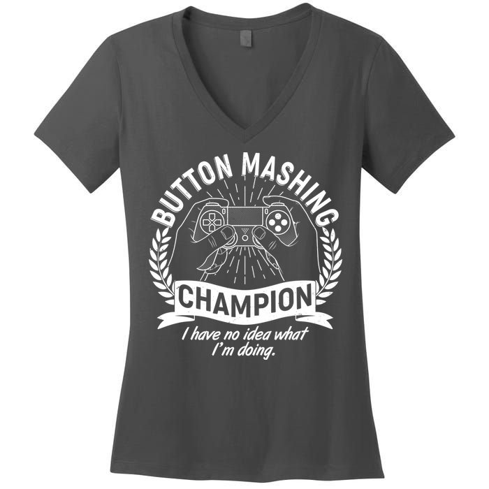 Funny Button Mashing Champion Video Gamer Women's V-Neck T-Shirt