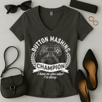 Funny Button Mashing Champion Video Gamer Women's V-Neck T-Shirt