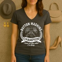 Funny Button Mashing Champion Video Gamer Women's V-Neck T-Shirt