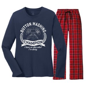 Funny Button Mashing Champion Video Gamer Women's Long Sleeve Flannel Pajama Set 