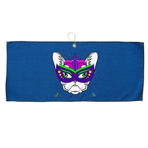 French Bulldog Mardi Gras Cute Dog Puppy Masquerade Party Large Microfiber Waffle Golf Towel