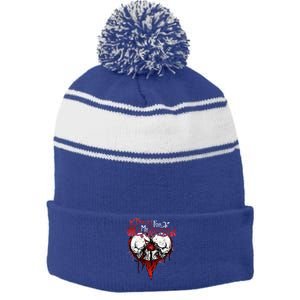 Funny Bullet My For Valentine Splattered Logo Gift Stripe Pom Pom Beanie