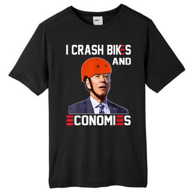 Funny Biden Meme I Crash Bikes And Economies Funny Joe Biden Falling Off Bike Tall Fusion ChromaSoft Performance T-Shirt